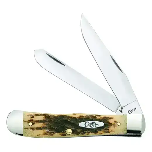 Case XX WR Pocket Knife Trapper With Genuine Bone Handle, Carbon Steel Blade(s), Length Closed: 4 1/8 Inches (Amber Bone)
