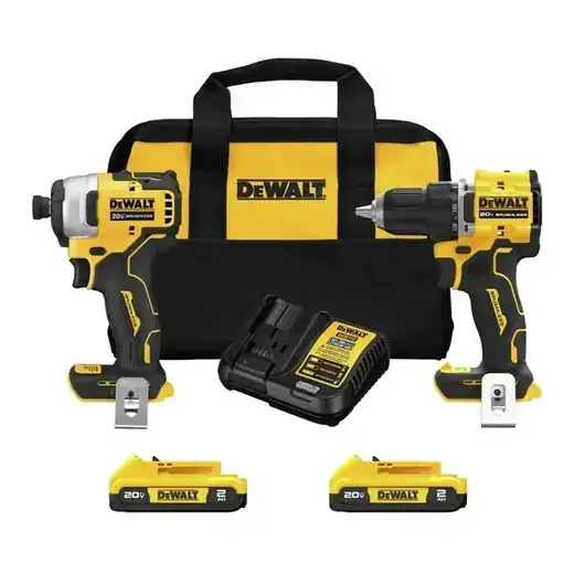 DEWALT ATOMIC 20V MAX Brushless 2-Tool Combo Kit (DCK225D2) – Compact Drill/Driver and Impact Driver, (2) 2.0Ah Batteries, Charger and Bag