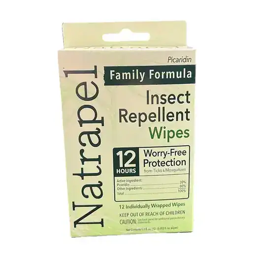 Natrapel 00066095 Repellent Wipes Repels Ticks & Biting Insects Effective Up to 12 hrs 12 Per Box