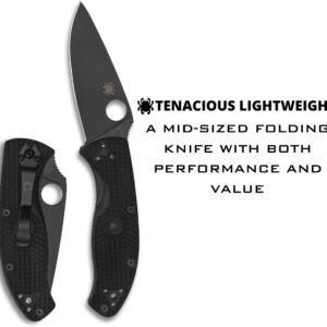 Spyderco Tenacious Lightweight EDC Folding Utility Knife - 3.39" Black Stainless Steel Blade, Black FRN Handle, PlainEdge - C122PBBK