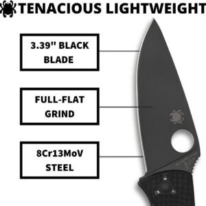 Spyderco Tenacious Lightweight EDC Folding Utility Knife - 3.39" Black Stainless Steel Blade, Black FRN Handle, PlainEdge - C122PBBK