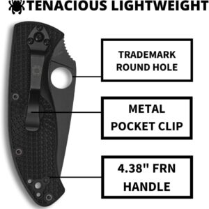 Spyderco Tenacious Lightweight EDC Folding Utility Knife - 3.39" Black Stainless Steel Blade, Black FRN Handle, PlainEdge - C122PBBK