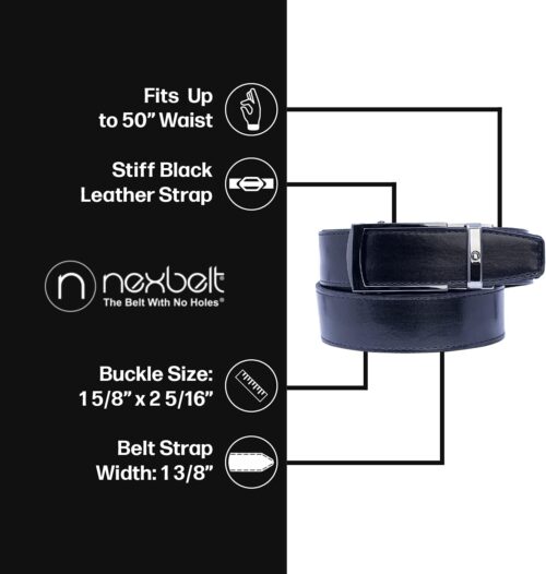 Men's Belt, Nexbelt EDC Bond CCW Black Leather Gun Tactical Ratchet Belt for Concealed Carry