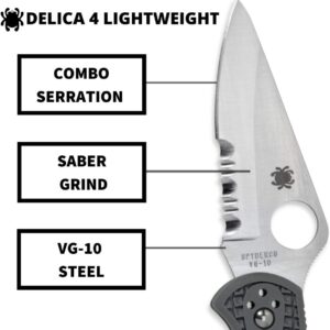 Spyderco Delica 4 Lightweight 7.15" Signature Knife with 2.90" Saber-Ground Steel Blade and FRN Handle