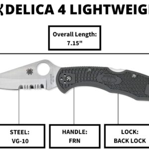 Spyderco Delica 4 Lightweight 7.15" Signature Knife with 2.90" Saber-Ground Steel Blade and FRN Handle