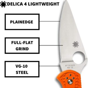 Spyderco Delica 4 Lightweight 7.15" Signature Folding Knife with 2.90" Flat-Ground Steel Blade and High-Strength FRN Handle - PlainEdge Grind