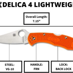 Spyderco Delica 4 Lightweight 7.15" Signature Folding Knife with 2.90" Flat-Ground Steel Blade and High-Strength FRN Handle - PlainEdge Grind