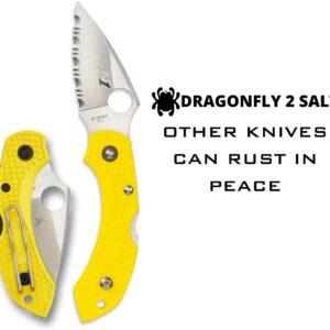 Spyderco Dragonfly 2 Lightweight Salt Knife with 2.25" H-1 Steel Blade and High-Strength Yellow FRN Handle - PlainEdge - C28PYL2