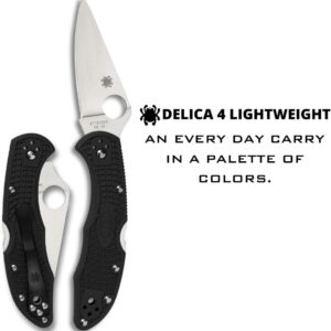 Spyderco Delica 4 Lightweight 7.15" Signature Folding Knife with 2.90" Flat-Ground Steel Blade and High-Strength FRN Handle - PlainEdge Grind