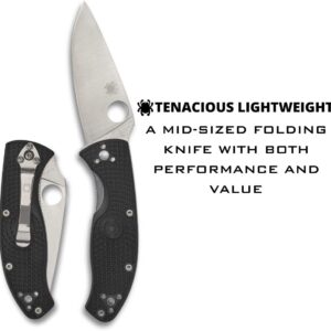 Spyderco Tenacious Lightweight Folding Utility Pocket Knife with 3.39" Stainless Steel Blade and Black FRN Handle - Everyday Carry - PlainEdge - C122PBK