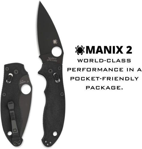 Spyderco Manix 2 Signature Knife with 3.37" CPM S30V Black Steel Blade and Durable Black G-10 Handle - PlainEdge - C101GPBBK2