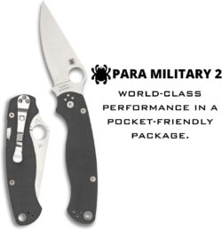 Spyderco Para Military 2 Signature Maxamet Knife with 3.42" Steel Blade and Durable Dark Gray G-10 Handle - PlainEdge - C81GPDGY2