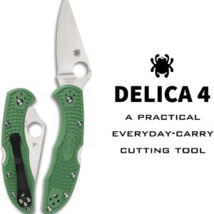 Spyderco Delica 4 Lightweight 7.15" Signature Folding Knife with 2.90" Flat-Ground Steel Blade and High-Strength FRN Handle - PlainEdge Grind