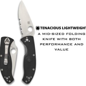 Spyderco Tenacious Lightweight Folding Utility Pocket Knife with 3.39" Stainless Steel Blade and Black FRN Handle - Everyday Carry - CombinationEdge - C122PSBK