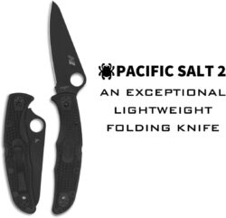 Spyderco Pacific Salt 2 Lightweight Knife with 3.78" Corrosion Resistant H-1 Steel Blade and Black Non-Slip FRN Handle