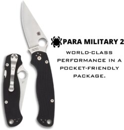Spyderco Para Military 2 EDC Folding Utility Knife - 3.42" CPM S45VN Steel Blade and Durable G-10 Handle, PlainEdge - C81GP2