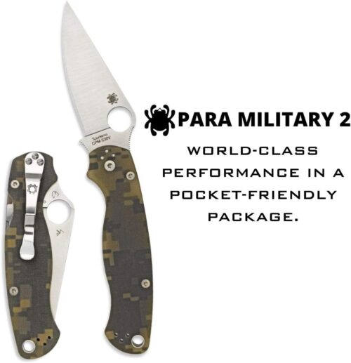 Spyderco Para Military 2 Signature Camo Knife with 3.42" CPM S45VN Steel Blade and Durable G-10 Handle - PlainEdge - C81GPCMO2