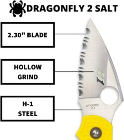 Spyderco Dragonfly 2 Lightweight Salt Knife with 2.25" H-1 Steel Blade and High-Strength Yellow FRN Handle - SpyderEdge - C28SYL2