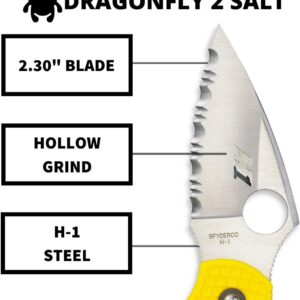 Spyderco Dragonfly 2 Lightweight Salt Knife with 2.25" H-1 Steel Blade and High-Strength Yellow FRN Handle - SpyderEdge - C28SYL2