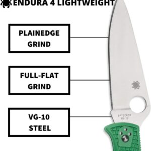 Spyderco Endura 4 Lightweight Signature Knife with 3.80" VG-10 Steel Blade and Green FRN Handle - PlainEdge - C10FPGR