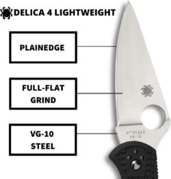 Spyderco Delica 4 Lightweight 7.15" Signature Folding Knife with 2.90" Flat-Ground Steel Blade and High-Strength FRN Handle - PlainEdge Grind