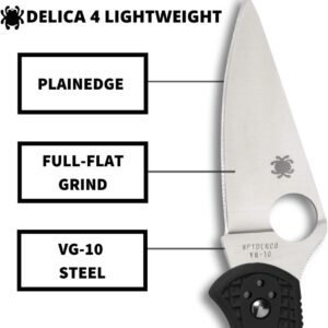 Spyderco Delica 4 Lightweight 7.15" Signature Folding Knife with 2.90" Flat-Ground Steel Blade and High-Strength FRN Handle - PlainEdge Grind