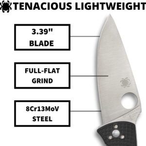 Spyderco Tenacious Lightweight Folding Utility Pocket Knife with 3.39" Stainless Steel Blade and Black FRN Handle - Everyday Carry - PlainEdge - C122PBK