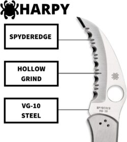 Spyderco Harpy Folding Utility Knife with 2.75" Hawkbill VG-10 Steel Blade and Durable Stainless Steel Handle - SpyderEdge - C08S