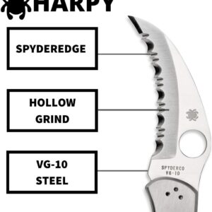 Spyderco Harpy Folding Utility Knife with 2.75" Hawkbill VG-10 Steel Blade and Durable Stainless Steel Handle - SpyderEdge - C08S