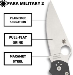 Spyderco Para Military 2 Signature Maxamet Knife with 3.42" Steel Blade and Durable Dark Gray G-10 Handle - PlainEdge - C81GPDGY2