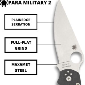 Spyderco Para Military 2 Signature Maxamet Knife with 3.42" Steel Blade and Durable Dark Gray G-10 Handle - PlainEdge - C81GPDGY2