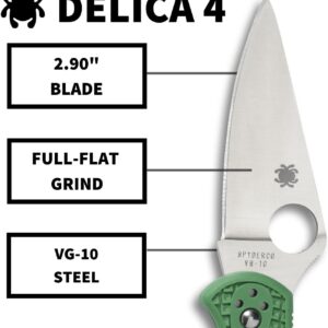 Spyderco Delica 4 Lightweight 7.15" Signature Folding Knife with 2.90" Flat-Ground Steel Blade and High-Strength FRN Handle - PlainEdge Grind