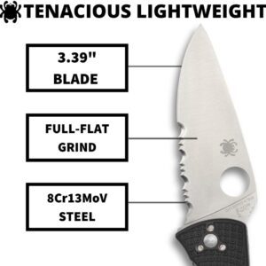 Spyderco Tenacious Lightweight Folding Utility Pocket Knife with 3.39" Stainless Steel Blade and Black FRN Handle - Everyday Carry - CombinationEdge - C122PSBK