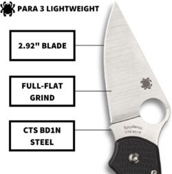 Spyderco Para 3 Lightweight Signature Knife with 2.58" Stainless Steel Blade and Durable FRN Handle - PlainEdge - C223