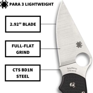 Spyderco Para 3 Lightweight Signature Knife with 2.58" Stainless Steel Blade and Durable FRN Handle - PlainEdge - C223