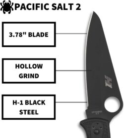 Spyderco Pacific Salt 2 Lightweight Knife with 3.78" Corrosion Resistant H-1 Steel Blade and Black Non-Slip FRN Handle