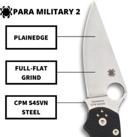 Spyderco Para Military 2 EDC Folding Utility Knife - 3.42" CPM S45VN Steel Blade and Durable G-10 Handle, PlainEdge - C81GP2