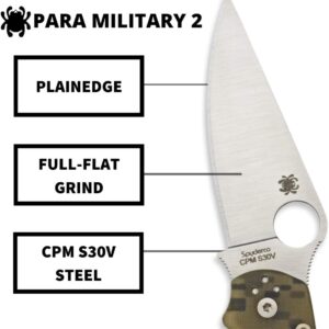 Spyderco Para Military 2 Signature Camo Knife with 3.42" CPM S45VN Steel Blade and Durable G-10 Handle - PlainEdge - C81GPCMO2