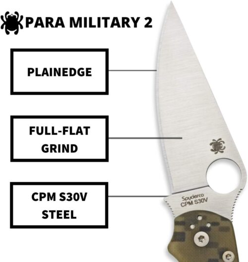 Spyderco Para Military 2 Signature Camo Knife with 3.42" CPM S45VN Steel Blade and Durable G-10 Handle - PlainEdge - C81GPCMO2