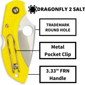 Spyderco Dragonfly 2 Lightweight Salt Knife with 2.25" H-1 Steel Blade and High-Strength Yellow FRN Handle - PlainEdge - C28PYL2