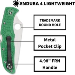 Spyderco Endura 4 Lightweight Signature Knife with 3.80" VG-10 Steel Blade and Green FRN Handle - PlainEdge - C10FPGR