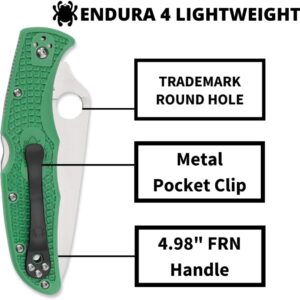 Spyderco Endura 4 Lightweight Signature Knife with 3.80" VG-10 Steel Blade and Green FRN Handle - PlainEdge - C10FPGR