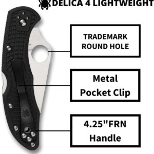 Spyderco Delica 4 Lightweight 7.15" Signature Folding Knife with 2.90" Flat-Ground Steel Blade and High-Strength FRN Handle - PlainEdge Grind