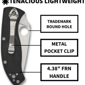 Spyderco Tenacious Lightweight Folding Utility Pocket Knife with 3.39" Stainless Steel Blade and Black FRN Handle - Everyday Carry - PlainEdge - C122PBK