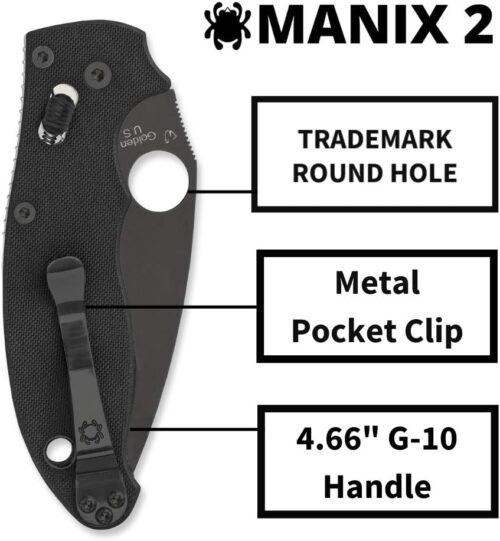 Spyderco Manix 2 Signature Knife with 3.37" CPM S30V Black Steel Blade and Durable Black G-10 Handle - PlainEdge - C101GPBBK2