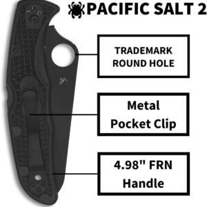 Spyderco Pacific Salt 2 Lightweight Knife with 3.78" Corrosion Resistant H-1 Steel Blade and Black Non-Slip FRN Handle