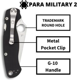 Spyderco Para Military 2 EDC Folding Utility Knife - 3.42" CPM S45VN Steel Blade and Durable G-10 Handle, PlainEdge - C81GP2