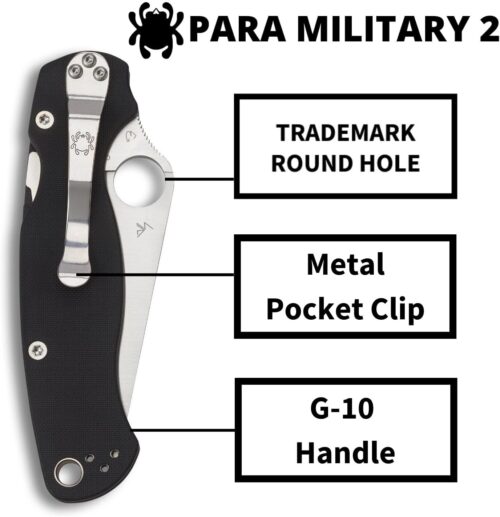 Spyderco Para Military 2 EDC Folding Utility Knife - 3.42" CPM S45VN Steel Blade and Durable G-10 Handle, PlainEdge - C81GP2