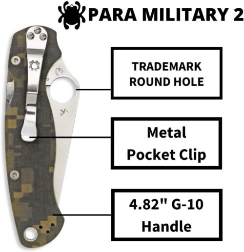 Spyderco Para Military 2 Signature Camo Knife with 3.42" CPM S45VN Steel Blade and Durable G-10 Handle - PlainEdge - C81GPCMO2