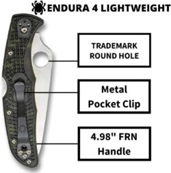 Spyderco Endura 4 Lightweight Signature Knife with 3.80" VG-10 Steel Blade and Zome Green FRN Handle - PlainEdge - C10ZFPGR